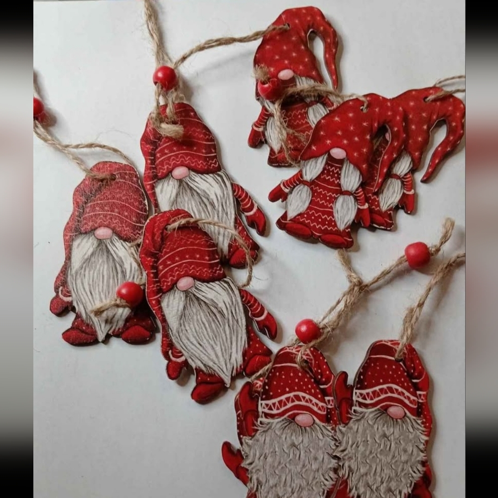 9pcs Vintage-Style wooden  Gnome Christmas Ornaments